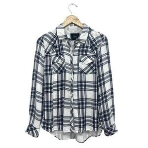 RAILS Hunter White Indigo Plaid Flannel Button Down Shirt Collar Long Size S